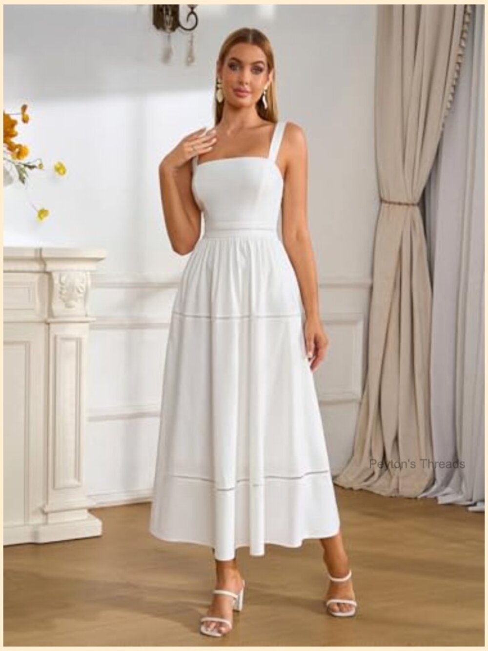 Square Neck Corset Midi Dress Flowy A-Line Sleeveless Backless Wedding Guest - Picture 6 of 7